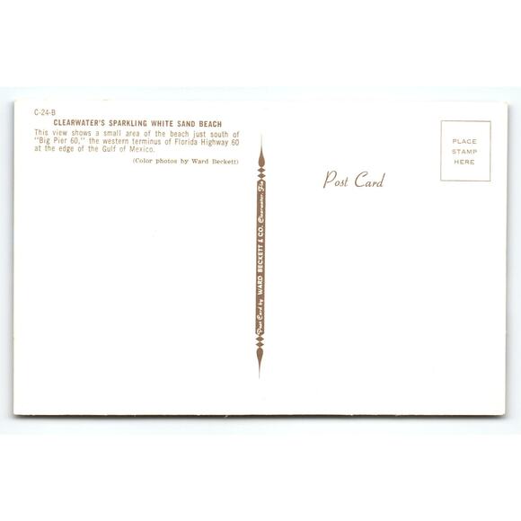 Vintage Clearwater Florida White Sand Beach Postcard by Ward Beckett - Picture 2 of 2